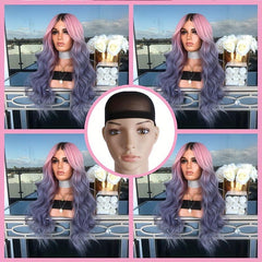 Long Straight Synthetic Wig in Green, Purple, Wine Red, Pink