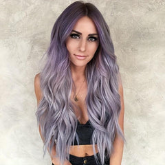 Long Straight Synthetic Wig in Green, Purple, Wine Red, Pink