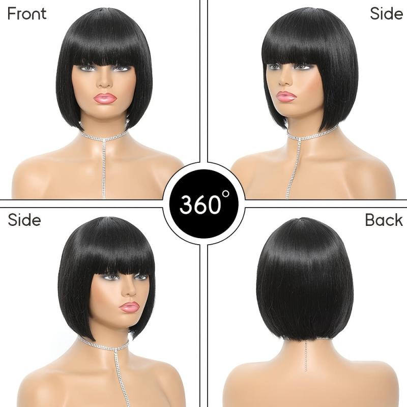 Short Bob Wig with Bangs Synthetic Replacement Hair Wigs for Daily Cosplay Party
