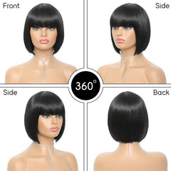 Short Bob Wig with Bangs Synthetic Replacement Hair Wigs for Daily Cosplay Party