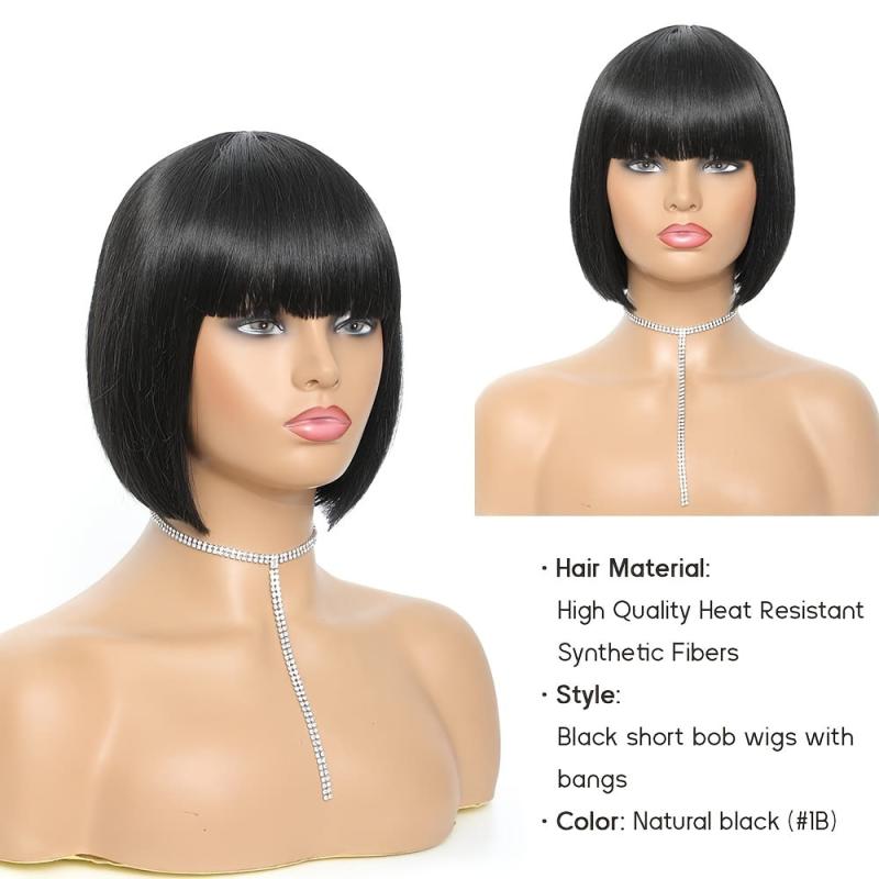 Short Bob Wig with Bangs Synthetic Replacement Hair Wigs for Daily Cosplay Party