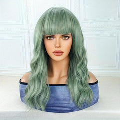 Short Curly Wavy Bob Wig with Bangs for Women - Heat Resistant Synthetic Wig