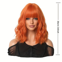 Short Curly Wavy Bob Wig with Bangs for Women - Heat Resistant Synthetic Wig