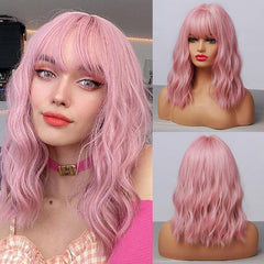 Short Curly Wavy Bob Wig with Bangs for Women - Heat Resistant Synthetic Wig