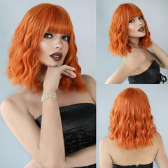 Short Curly Wavy Bob Wig with Bangs for Women - Heat Resistant Synthetic Wig