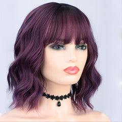 Short Curly Synthetic Wig Bangs Purple