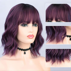 Short Curly Synthetic Wig Bangs Purple