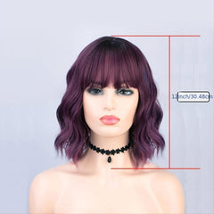Short Curly Synthetic Wig Bangs Purple