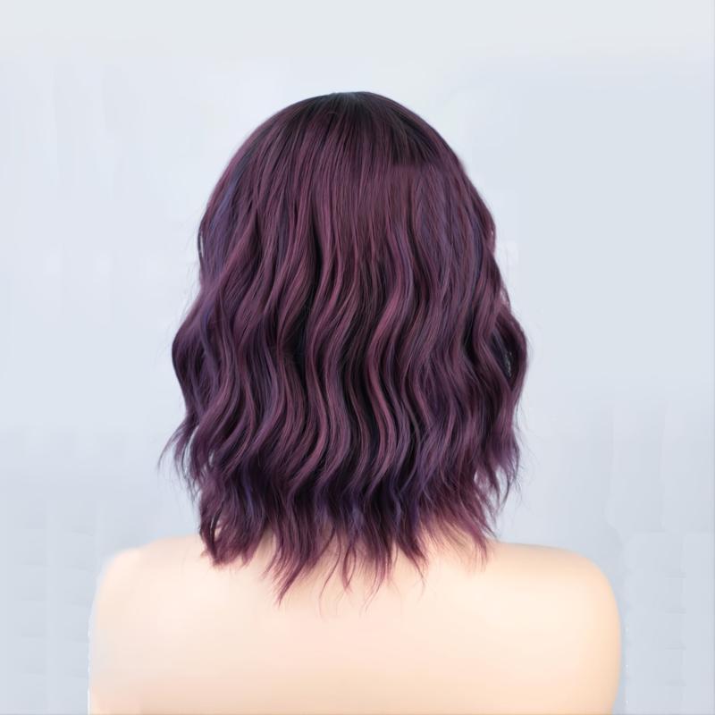 Short Curly Synthetic Wig Bangs Purple