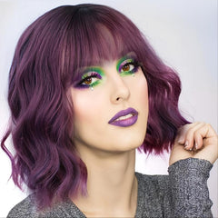 Short Curly Synthetic Wig Bangs Purple