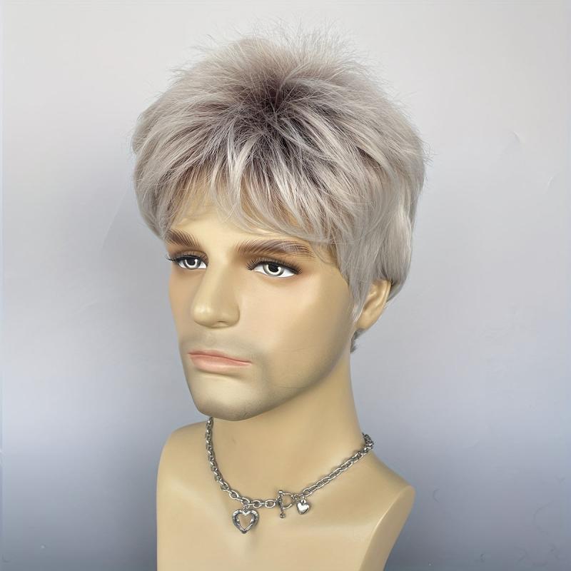 Short Straight Hair Wigs For Men Synthetic Daily Party Cosplay Use