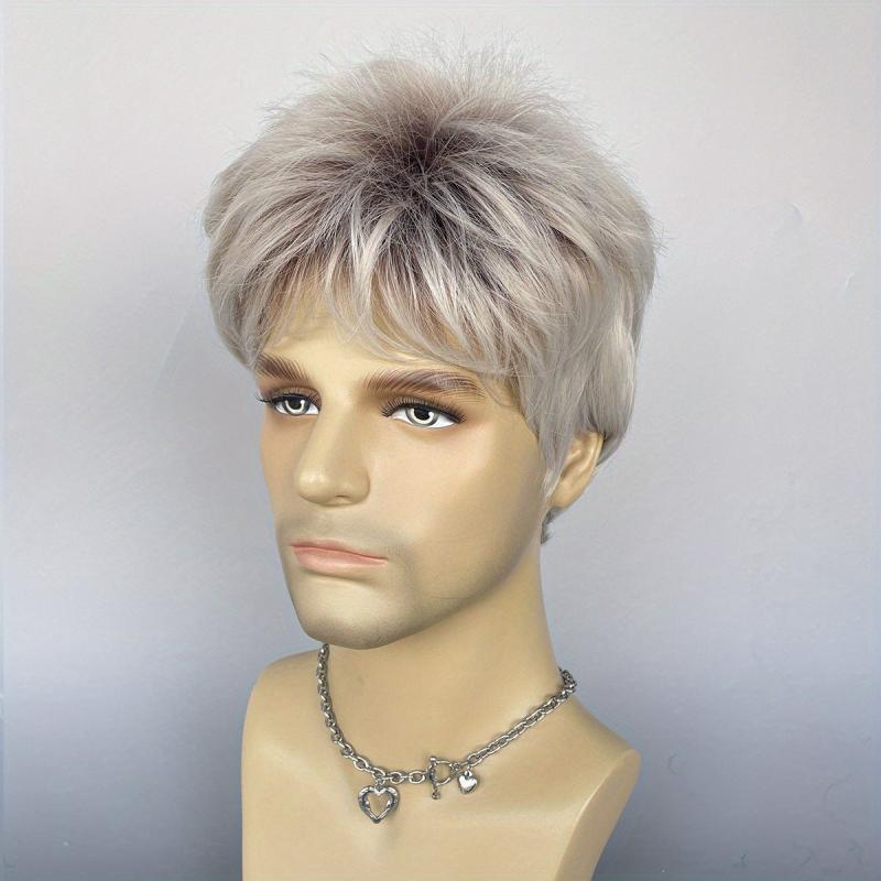Short Straight Hair Wigs For Men Synthetic Daily Party Cosplay Use