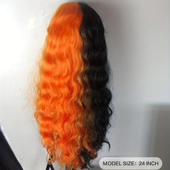 Peruvian Hair Half Half Orange Body Wavy Cosplay Wig