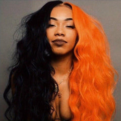 Peruvian Hair Half Half Orange Body Wavy Cosplay Wig