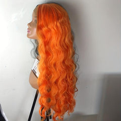 Peruvian Hair Half Half Orange Body Wavy Cosplay Wig
