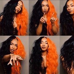Peruvian Hair Half Half Orange Body Wavy Cosplay Wig