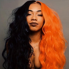 Peruvian Hair Half Half Orange Body Wavy Cosplay Wig