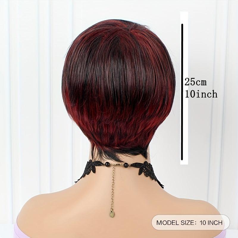 Red Synthetic Short Straight Wigs With Bangs For Women Heat Resistant Fiber Wigs
