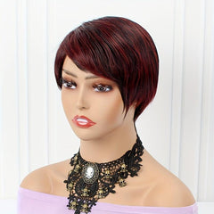 Red Synthetic Short Straight Wigs With Bangs For Women Heat Resistant Fiber Wigs