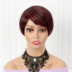 Red Synthetic Short Straight Wigs With Bangs For Women Heat Resistant Fiber Wigs