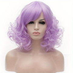 Light Purple 35 56 Cm Curly Wavy Hair Wigs With Bangs