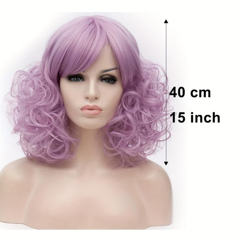 Light Purple 35 56 Cm Curly Wavy Hair Wigs With Bangs
