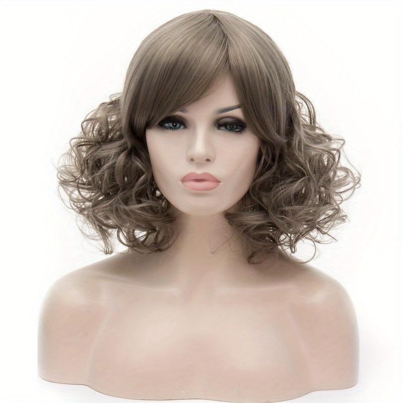 Light Purple 35 56 Cm Curly Wavy Hair Wigs With Bangs