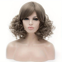 Light Purple 35 56 Cm Curly Wavy Hair Wigs With Bangs