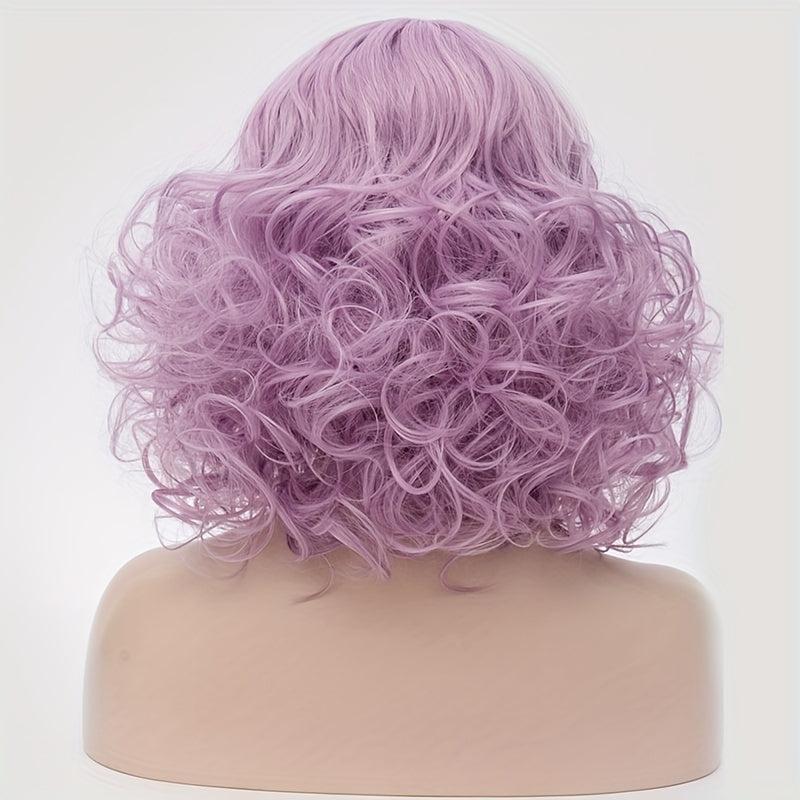 Light Purple 35 56 Cm Curly Wavy Hair Wigs With Bangs