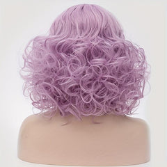 Light Purple 35 56 Cm Curly Wavy Hair Wigs With Bangs