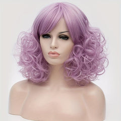 Light Purple 35 56 Cm Curly Wavy Hair Wigs With Bangs