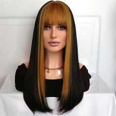 Straight Brown Blonde Two Tone Wig 22 Inch Long Honey Blonde With Fringe