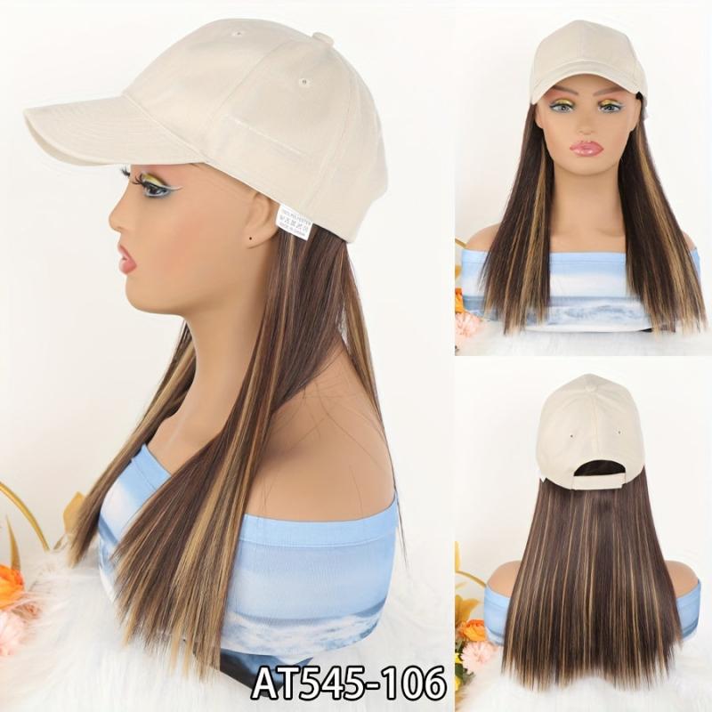Hat Wig Long Straight Wig Synthetic Wig for Daily Use