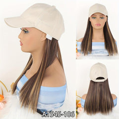 Hat Wig Long Straight Wig Synthetic Wig for Daily Use