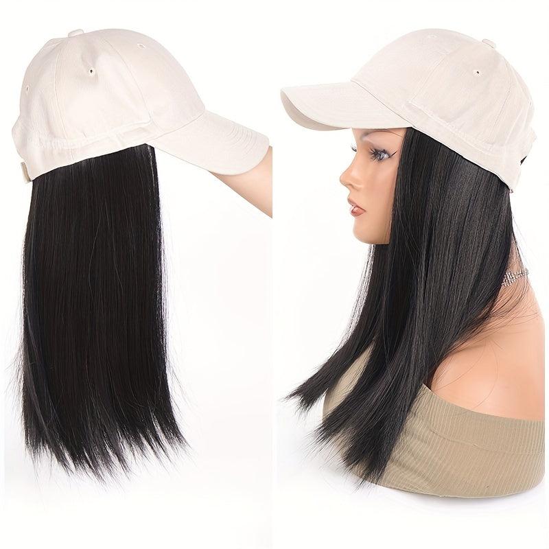 Hat Wig Long Straight Wig Synthetic Wig for Daily Use