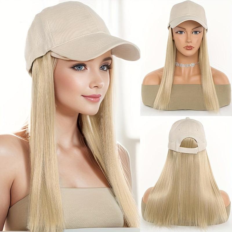 Hat Wig Long Straight Wig Synthetic Wig for Daily Use