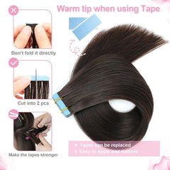 20pcs Tape In Hair Extensions Human Hair Brown Hair Extensions 2 Dark Brown