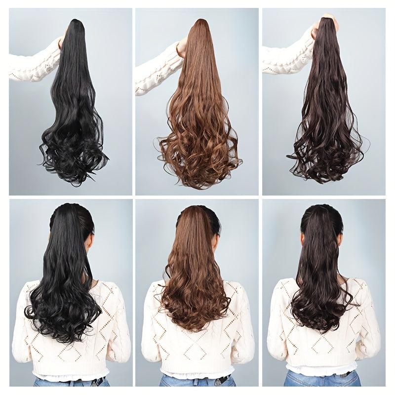 Natural 45-72 Cm Curly Wavy Ponytail Extensions Claw Clip Synthetic Hair Pieces