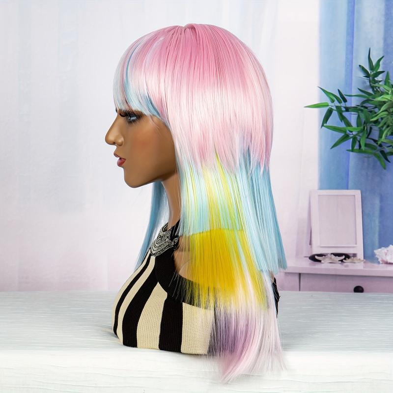 Rainbow Wig With Bangs Anime Cosplay Costume Hair Wigs
