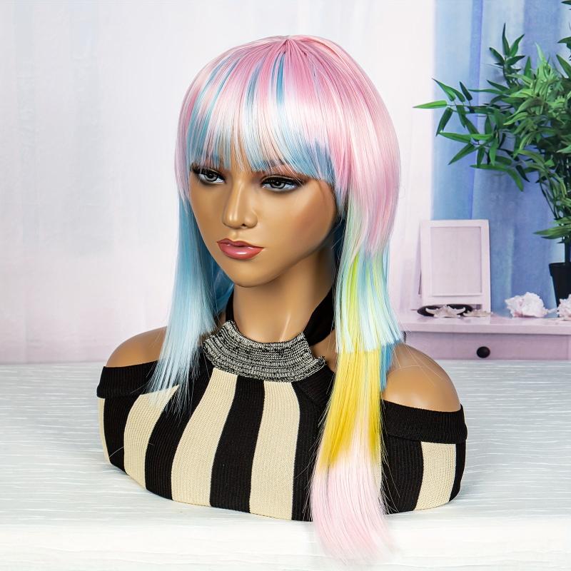 Rainbow Wig With Bangs Anime Cosplay Costume Hair Wigs