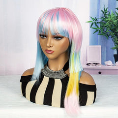 Rainbow Wig With Bangs Anime Cosplay Costume Hair Wigs