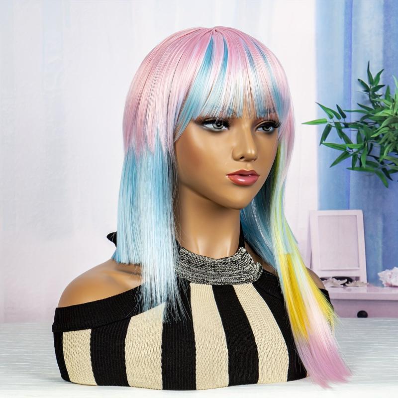 Rainbow Wig With Bangs Anime Cosplay Costume Hair Wigs