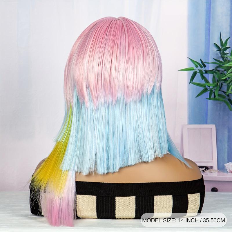 Rainbow Wig With Bangs Anime Cosplay Costume Hair Wigs