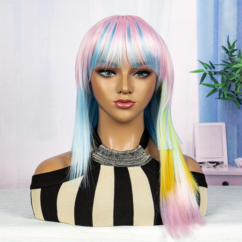 Rainbow Wig With Bangs Anime Cosplay Costume Hair Wigs