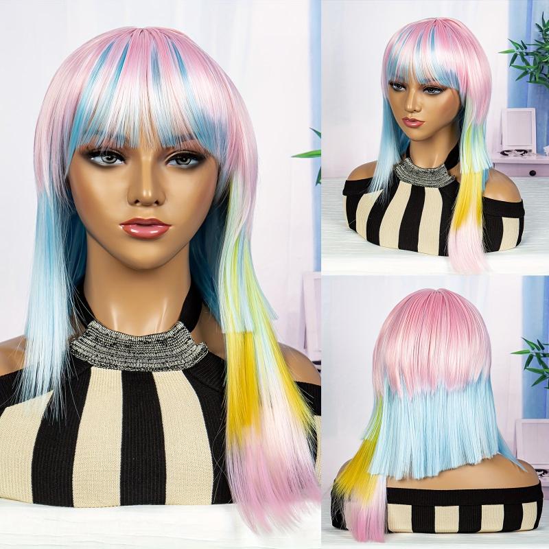 Rainbow Wig With Bangs Anime Cosplay Costume Hair Wigs