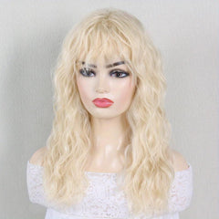45 72cm Long Curly Wavy Hair Wigs with Bangs Synthetic Fiber None Lace Wavy Wig