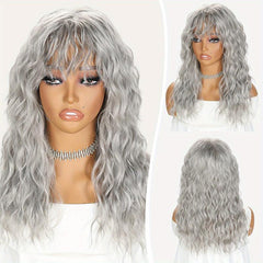 45 72cm Long Curly Wavy Hair Wigs with Bangs Synthetic Fiber None Lace Wavy Wig