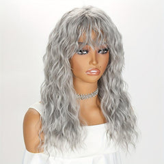 45 72cm Long Curly Wavy Hair Wigs with Bangs Synthetic Fiber None Lace Wavy Wig