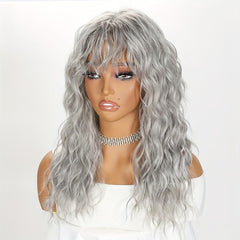 45 72cm Long Curly Wavy Hair Wigs with Bangs Synthetic Fiber None Lace Wavy Wig