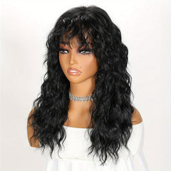 45 72cm Long Curly Wavy Hair Wigs with Bangs Synthetic Fiber None Lace Wavy Wig